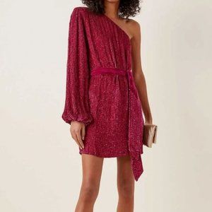 Retrofete One Sleeve Bridget Belted Mini Dress in Fuchsia Pink